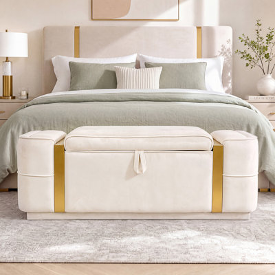 Banc de rangement moderne, banc ottoman rembourré, banc de bout de lit, banc d'entrée