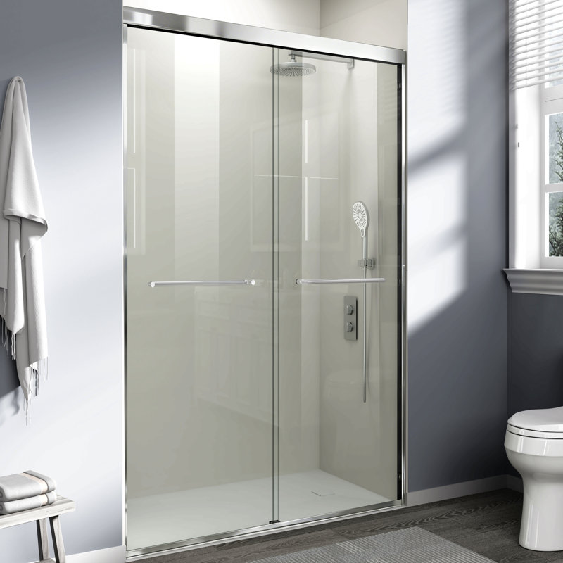 44-48 In. W X 72 In. H Double Sliding Shower Door, Semi-Frameless Bathroom Sliding Door With 1/4" (6Mm) Tempered Glass For Walk-In Shower, Chrome