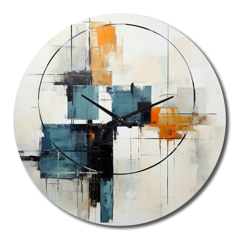 Horloge murale beige à patchwork minimaliste VI - Collages abstraits, Grand