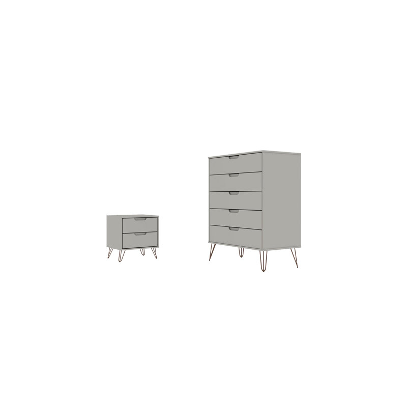 Darbie 2-Piece Bedroom Set with Dresser and Nightstand in Off White, Off White