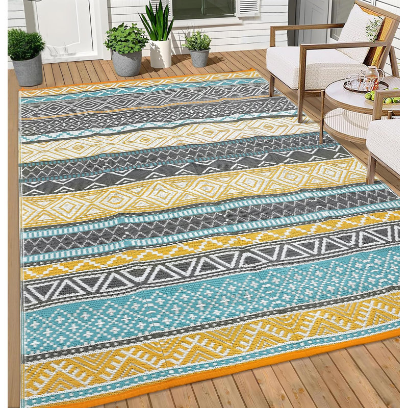 10' x 20' Reversible Outdoor Patio Rug, Waterproof Plastic Straw Weave, Foldable Lightweight Design, Easy-Clean Surface for Backyard, Deck, Camping and Beach