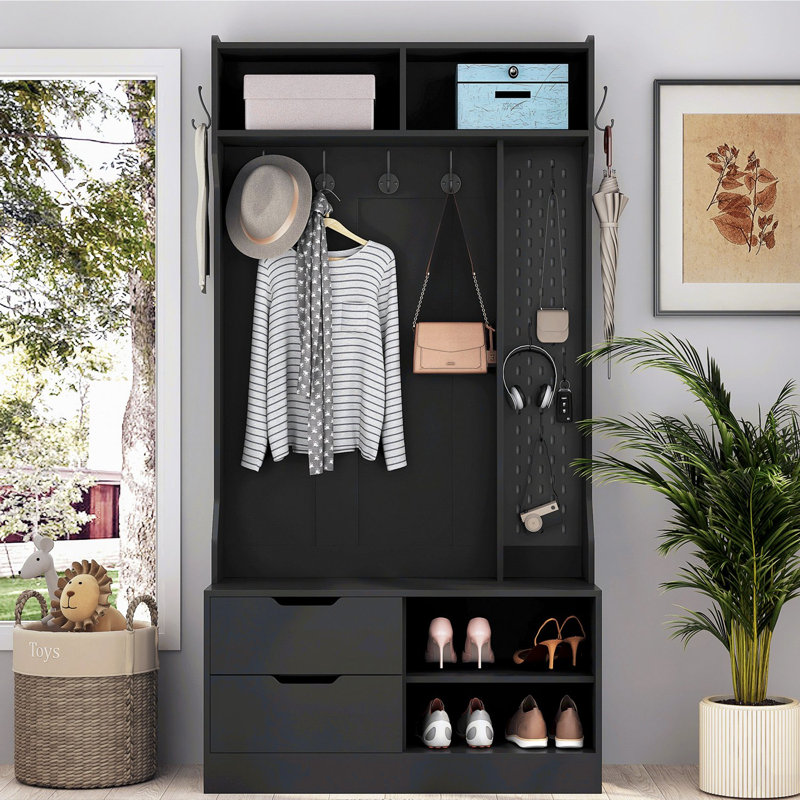 Hall Tree with 6 Hooks,Coat Hanger, Entryway Bench, Storage Bench,for Entrance, Hallwa
