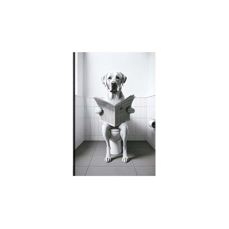 Funny Bathroom Canvas Wall Art - Cute Retriever On Toilet Photo 24X36inch