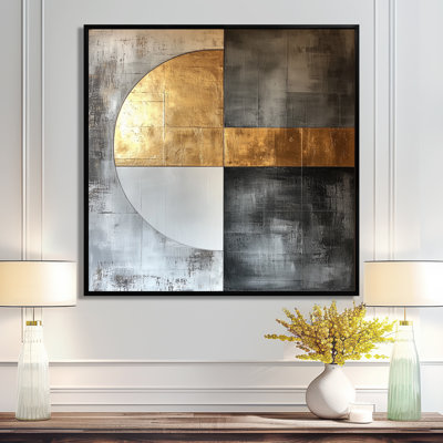 Motif géométrique abstrait sur toile géométrique doré et gris II