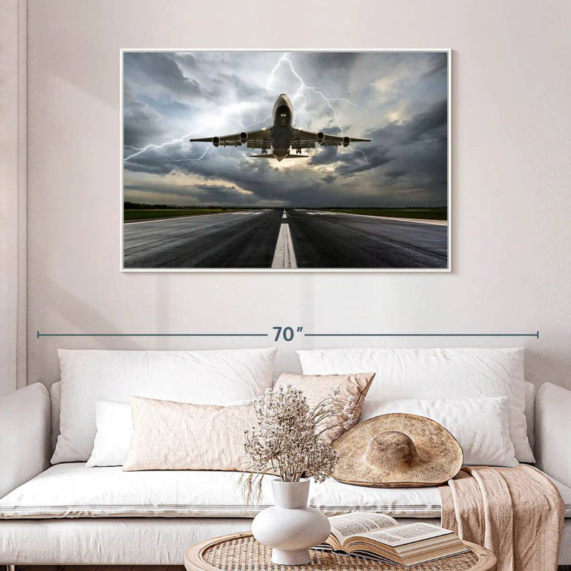 Tempête de piste d’avion, Cadre flottant blanc, 46 po x 31 po