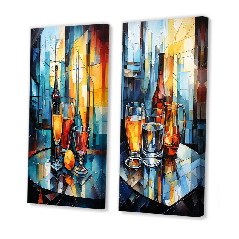Ensemble de 2 décorations en verre alcoolisées, H 28 po x l 25 po, Toile tendue