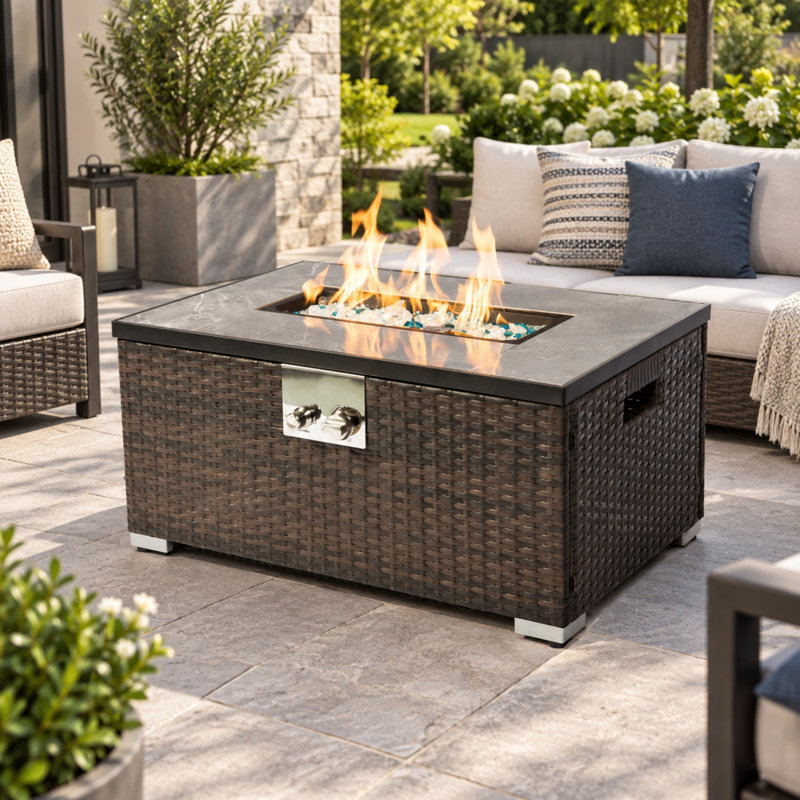 Table de foyer au propane de 32 pouces et 50 000 BTU avec couvercle et housse de protection