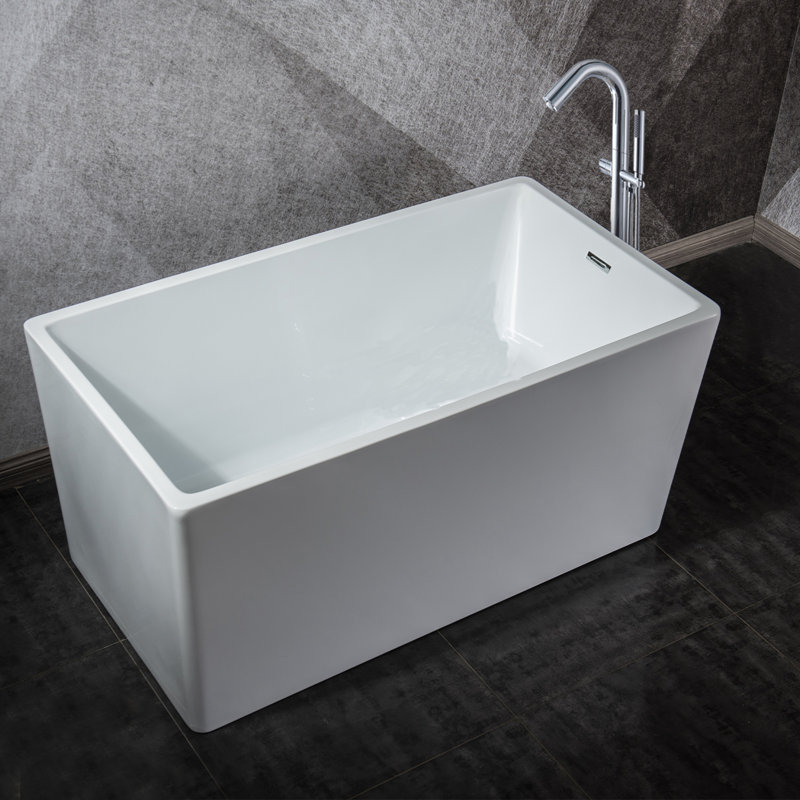 Topcraft 43" x 27.5" Freestanding Acrylic Soaking Bathtub, Modern Matte White Freestanding Tub for Bathroom