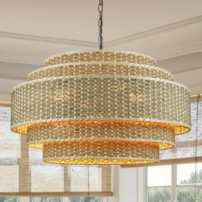 Lustre en rotin à intensité variable à 8 lumières 26 po avec chaîne noire réglable Amsons