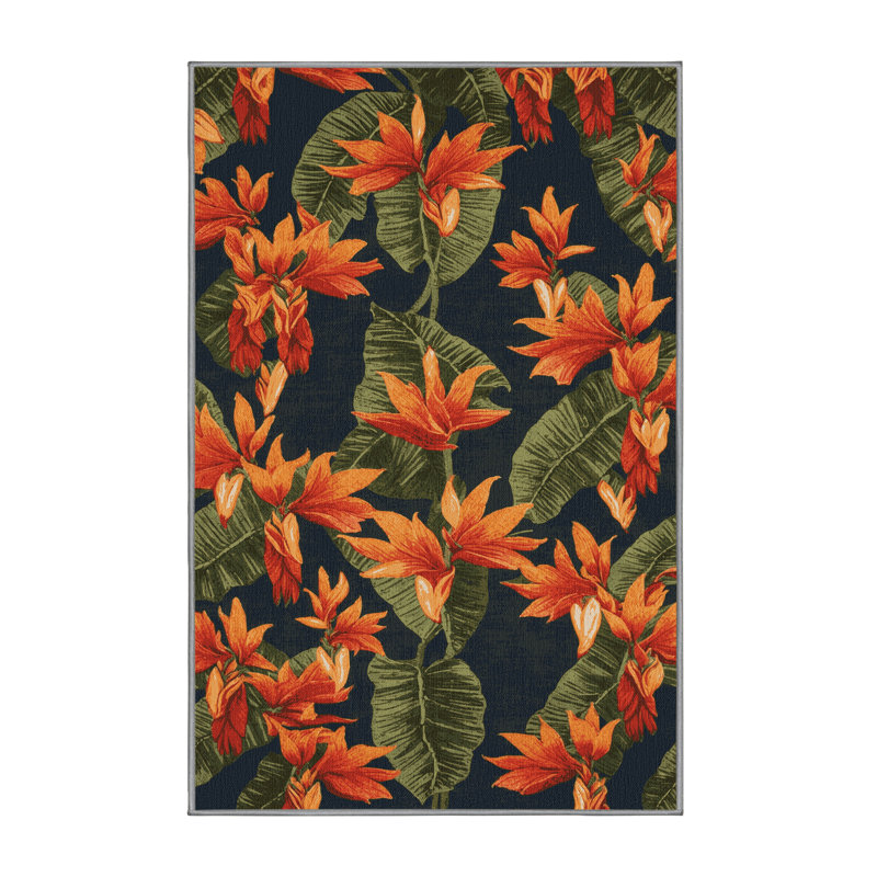 Tapis botanique brun lavable à la machine