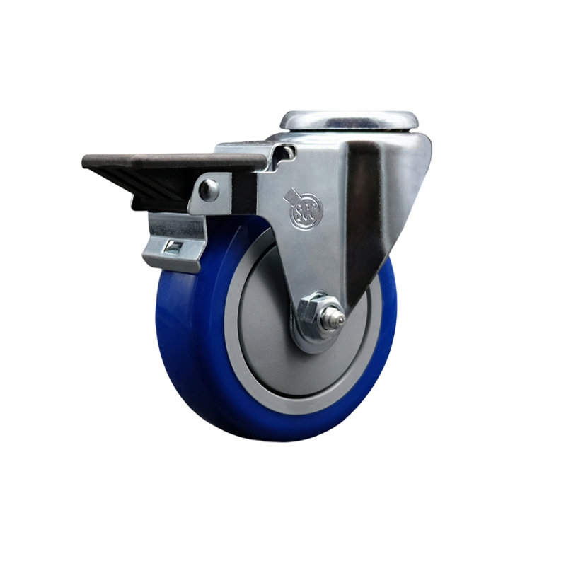 Roulettes pivotantes en poly avec frein Posi Lock, Bleu