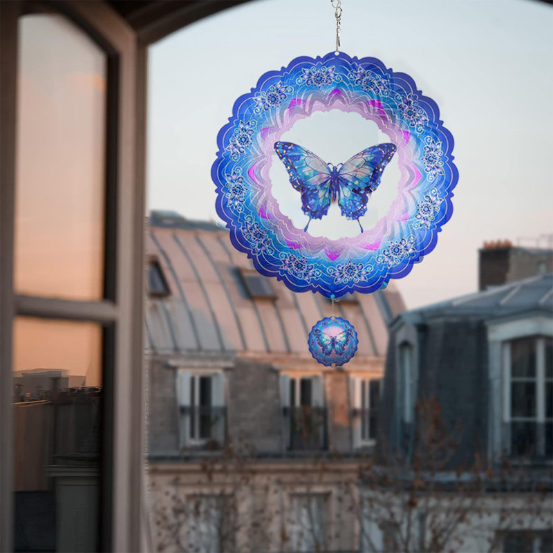 Carillons bleus pour l'extérieur avec fileur à vent papillon, Windchimes à l'extérieur, décorations de jardin, papillons de jardin, diamètre 12 po