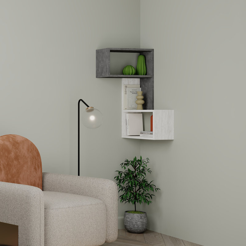 Arev Wall Mounted Corner Shelf, Retro Grey/Ancient White