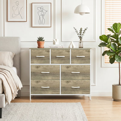 Commode avec 7 tiroirs, grande commode pour la chambre à coucher, grande commode pour le salon
