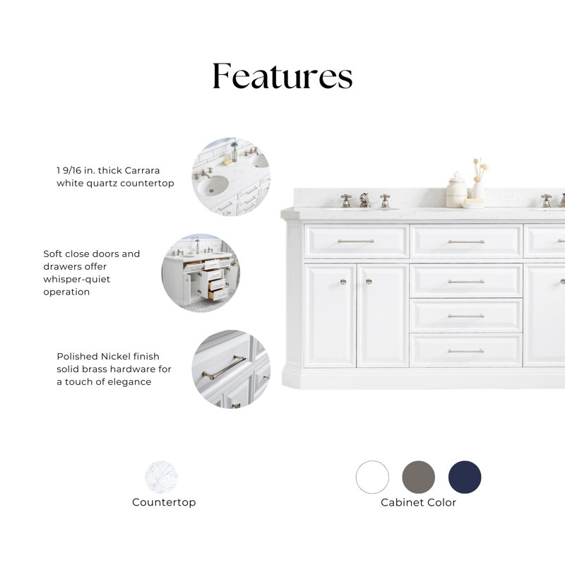 Palace 72'' W Double Vanity, Polished Nickel, Pure White