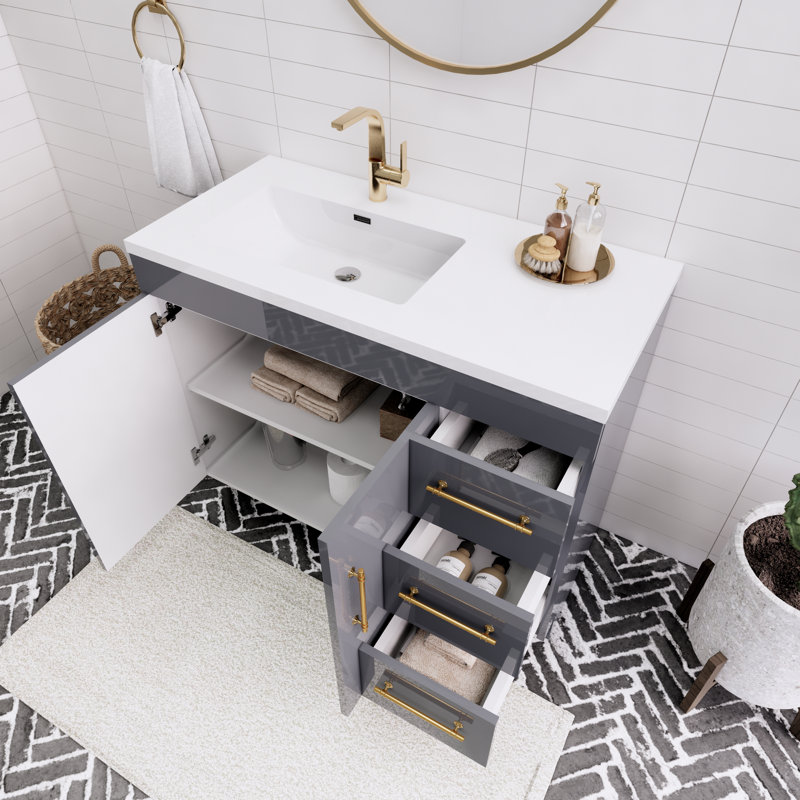 41.73228'' Single Bathroom Vanity with Acrylic Top, Gloss Gray