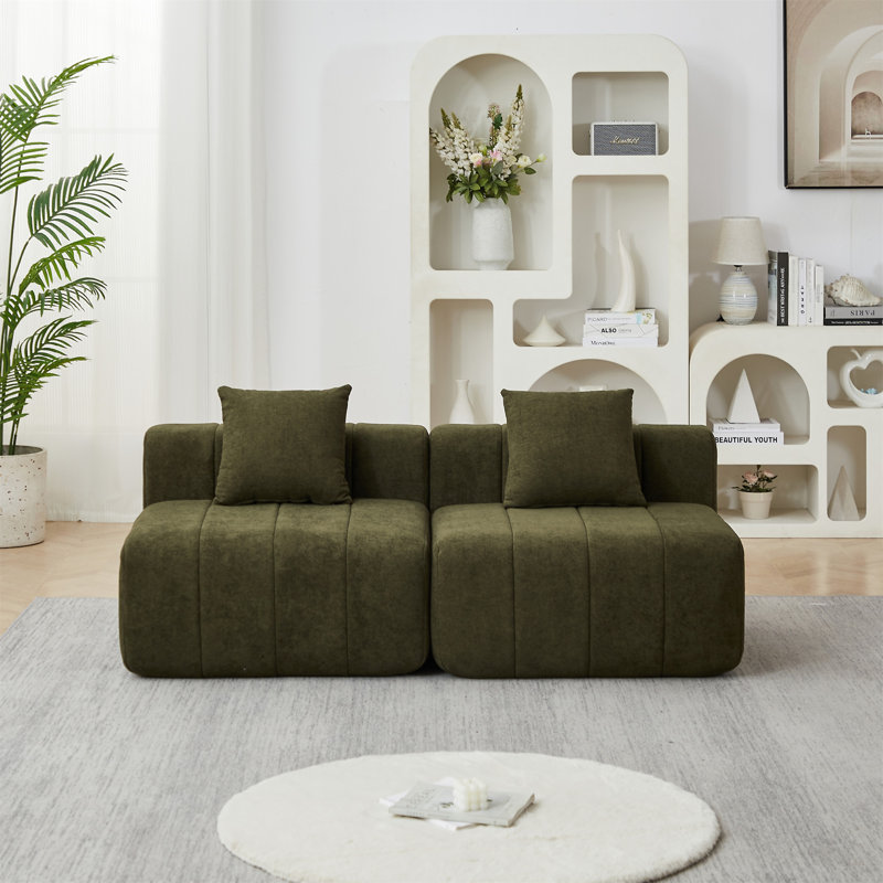Canapé modulaire en chenille avec 2 coussins, 29" H x 88" W x 33" D, Vert