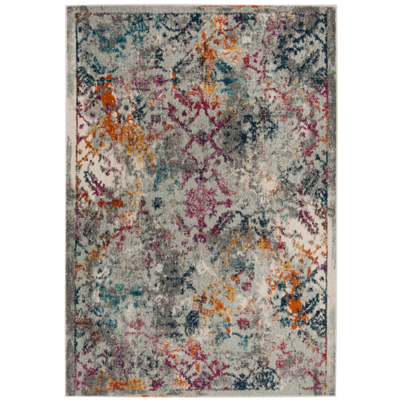Tapis abstrait gris clair / fuchsia Christa, Rectangle 5 pi 3 po x 7 pi 6 po