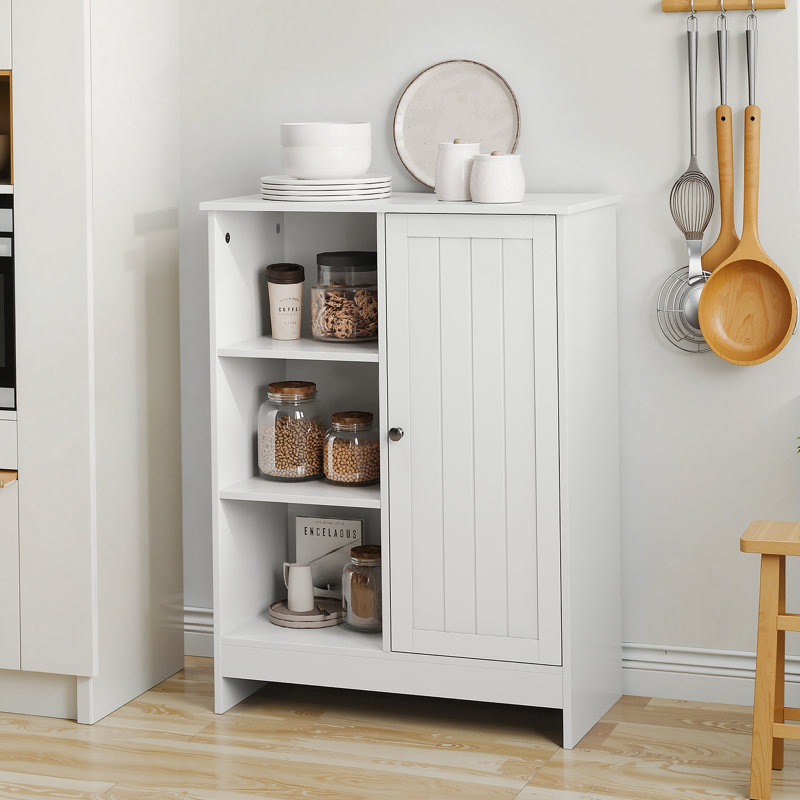 Bathroom Cabinet with 1 Cabinet, 3 Open Compartments and Adjustable Shelves