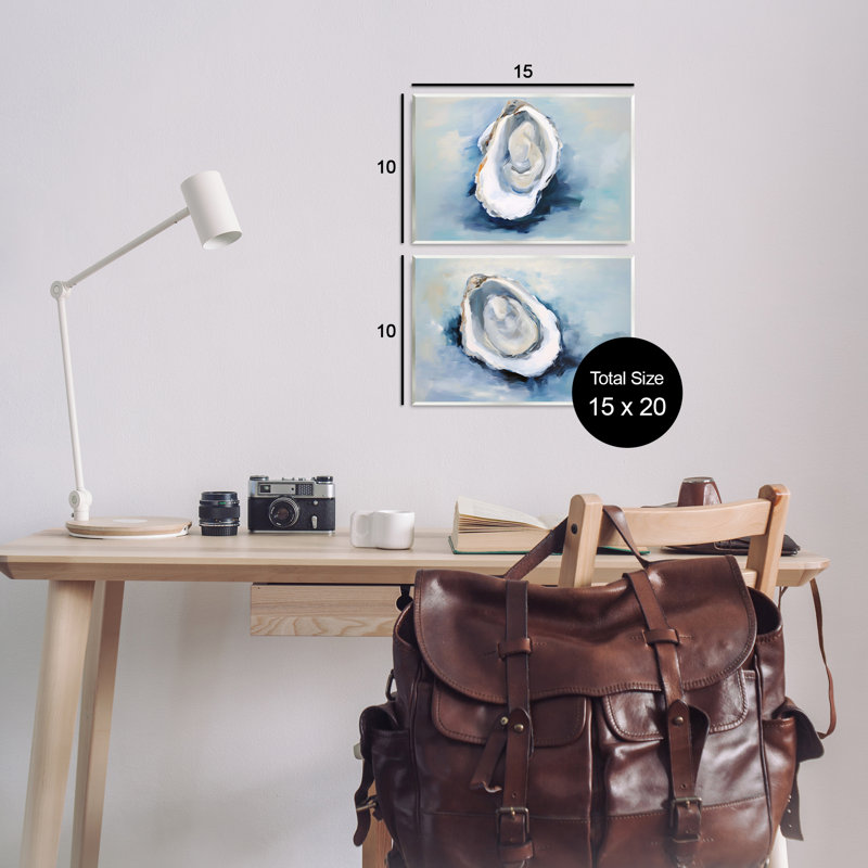 «Open Oyster Mollusk Shells», ensemble de 2 plaques murales par Petal Prints Design, H 10 po x l 15 po