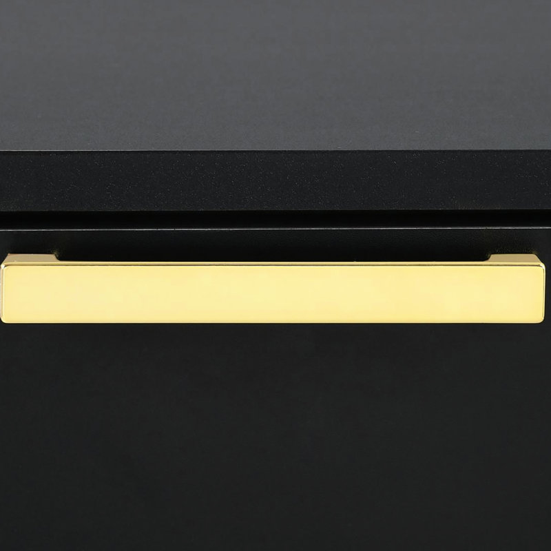 Table de chevet noire et dorée avec 2 tiroirs spacieux, Noir
