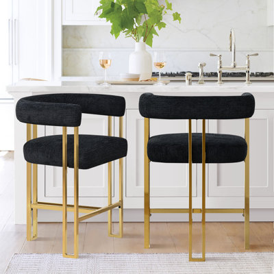 Ensemble de 2 tabourets de comptoir rembourrés en chenille dorée Woburn