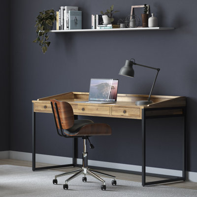Ralston 60"W Solid Acacia Wood and Metal Modern Industrial Writing Desk with 2 Drawers and Flip-Down Keyboard Tray