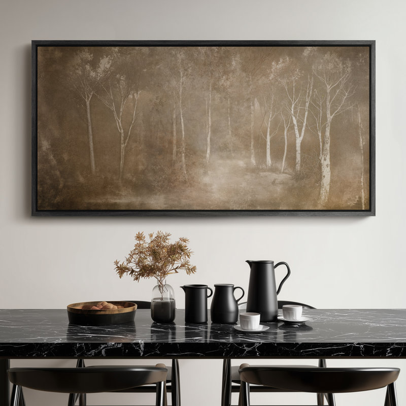 Art mural très grand forêt brumeuse, H 30 po x l 60 po, Black