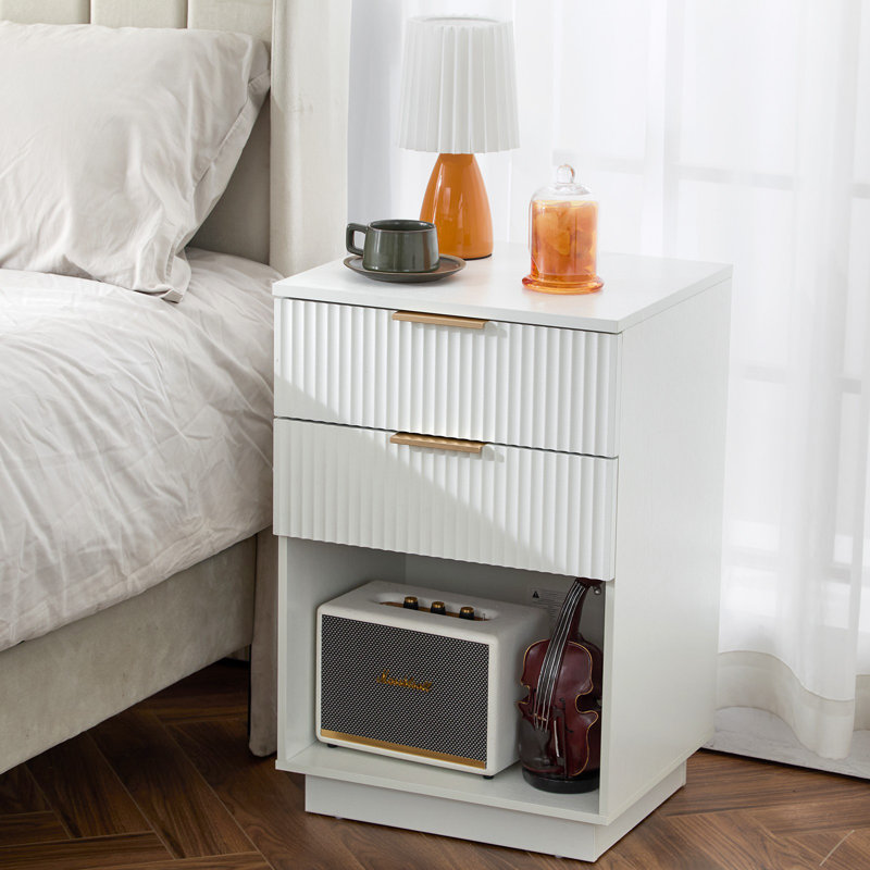 2 Drawer Nightstand For Bedroom, White
