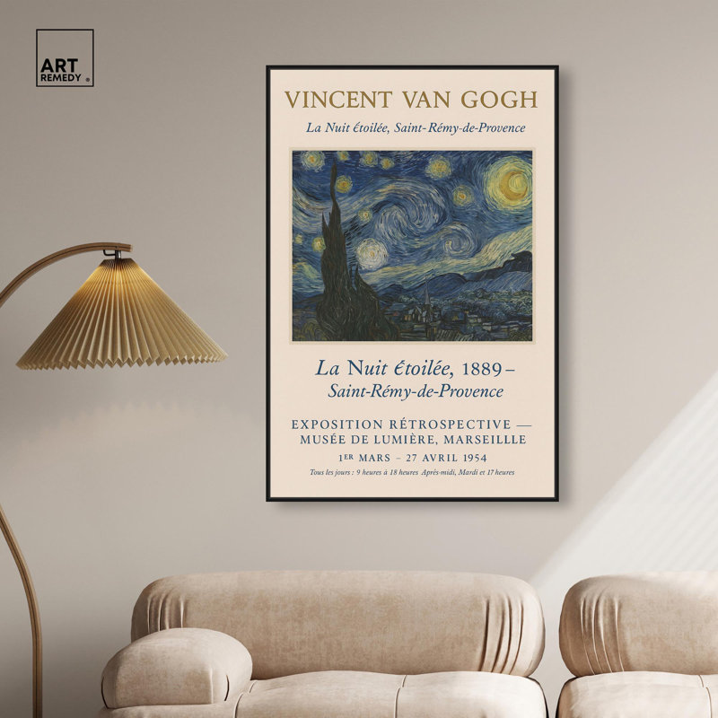 «Starry Night», affiche d'art rétro sur toile par Art Remedy, H 37 po x l 25 po, Cadre noir