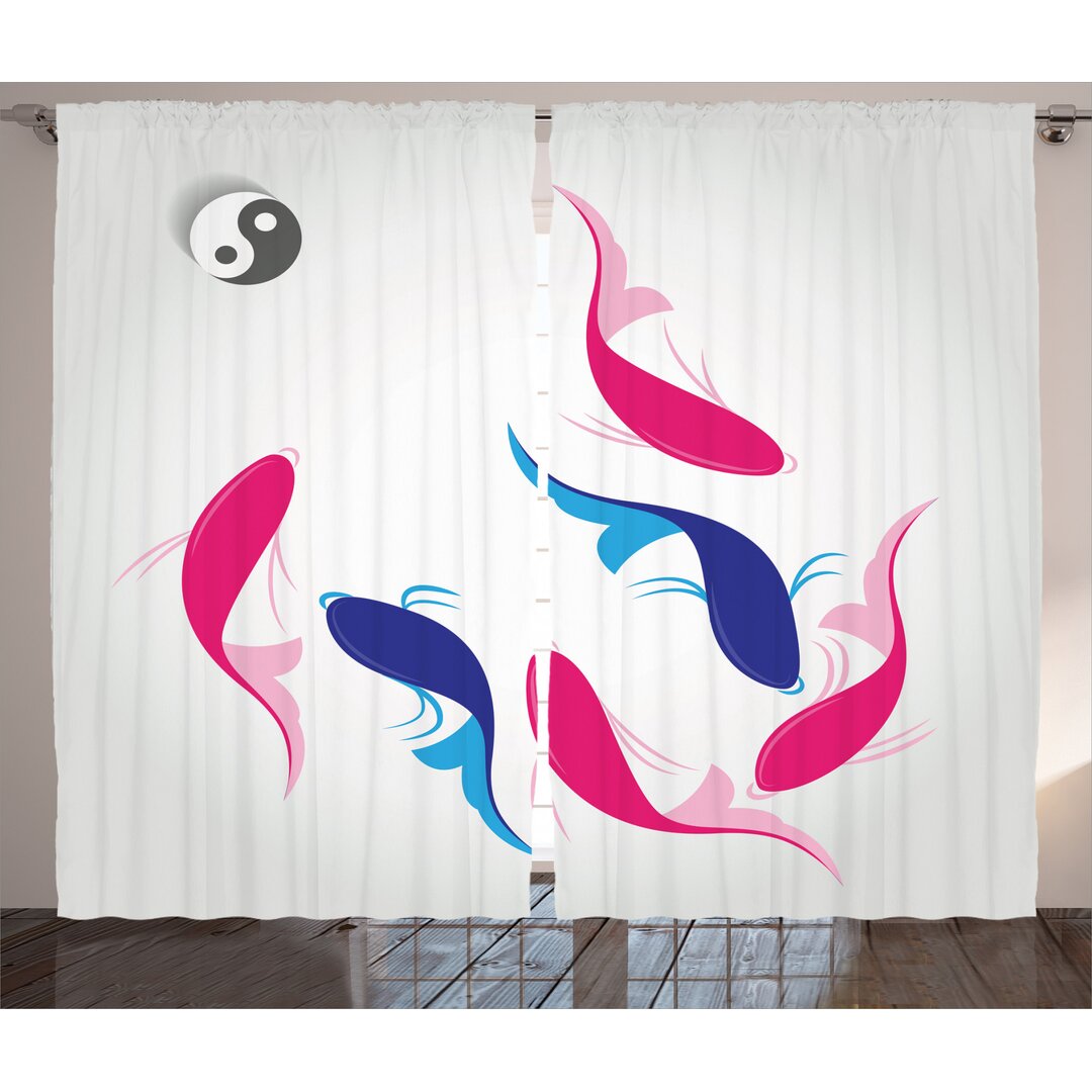 Rustikaler Vorhang, Fische Yin Yang, japanisch, Pink Blau