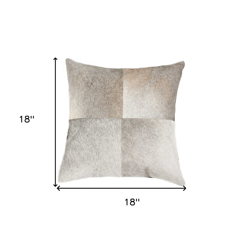 18" Cowhide Throw Pillow, Grey