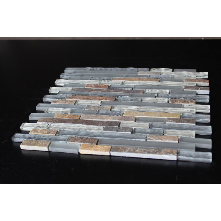 12" x 12" Natural Stone/Glass Linear Mosaic Wall Tile