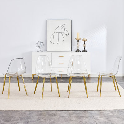 Ensemble de chaises d'appoint de salle à manger avec pieds dorés - siège en PET transparent, L 17,32 po x l 18,11 po x H 32,67 po, 6 pièces