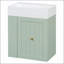 Meuble-lavabo compact de 20 pouces avec lavabo en céramique, armoire de rangement en panneau de fibres à densité moyenne, tiroir, tablette latérale et poignée dorée pour les petites salles de bain modernes-666556157