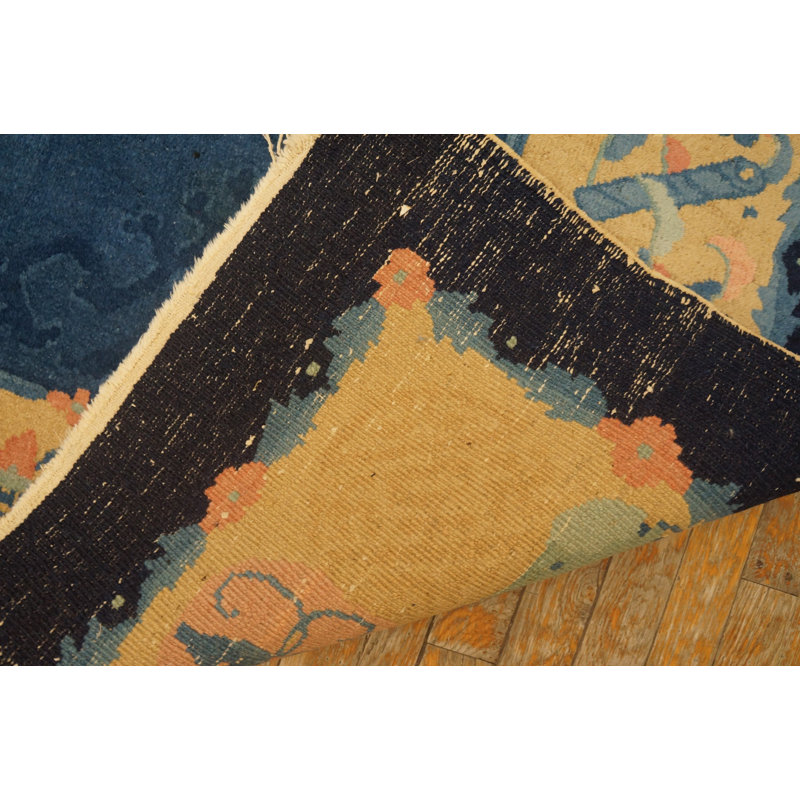 Antique Peking Chinese Allover Floral Blue 1920s Blue Rug