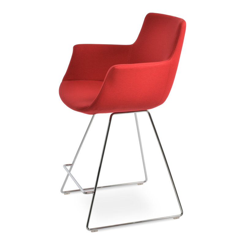 Tabouret Bottega, Tabouret de bar (siège d'une hauteur de 29 po), Rouge d’époque, Chrome