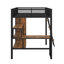 Lit mezzanine double en métal avec bureau, garde-robe et tablettes