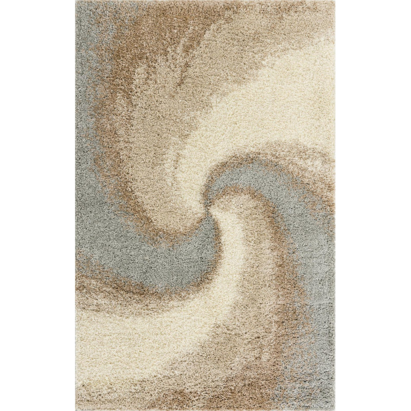 Tapis abstrait en polypropylène tissé à la machine gris / brun / blanc Aiah, Rectangle de 5 pi x 8 pi