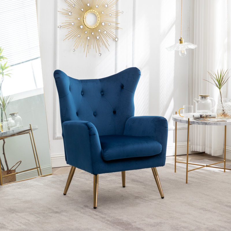 Fauteuil en velours capitonné 30,25 po Rily, Bleu
