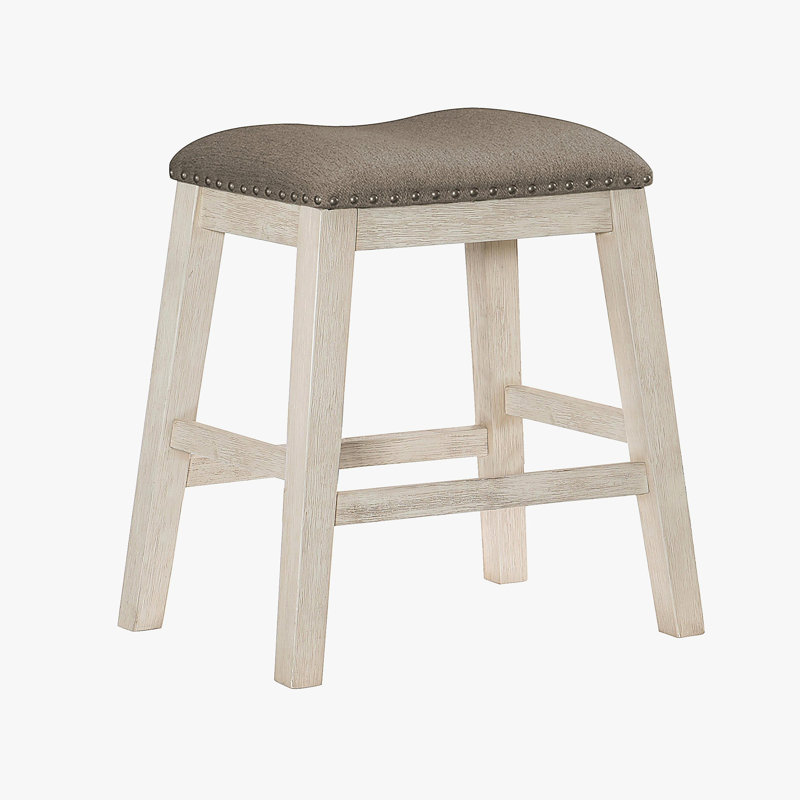 Ensemble de 2 tabourets de bar en laque blanche antique à texture texturée brun