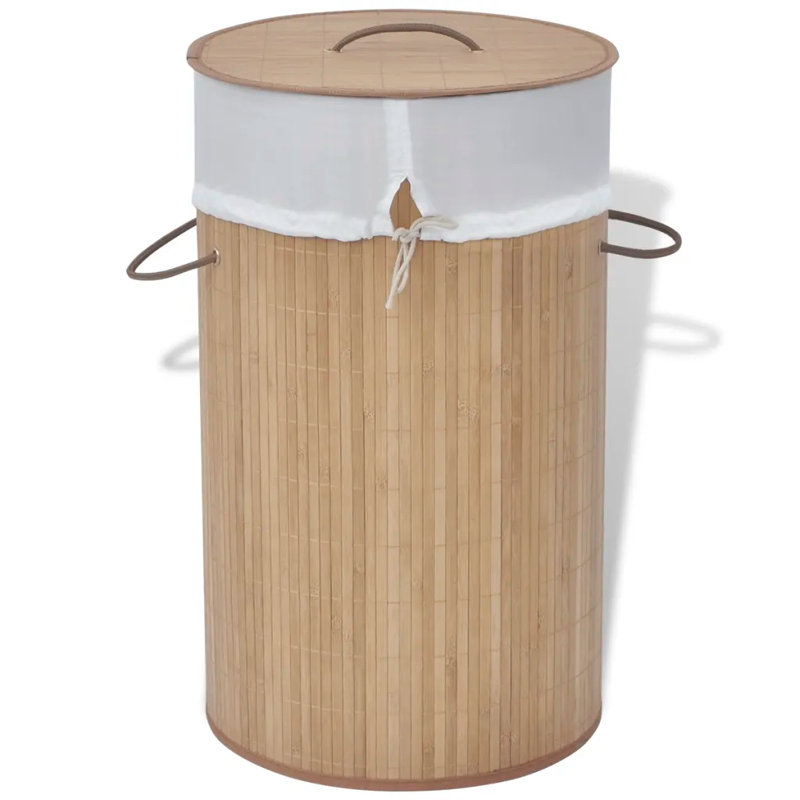 Bay Isle Home Bamboo Laundry Bin, Natural, Round, 35cm H x 60cm W x 35cm D