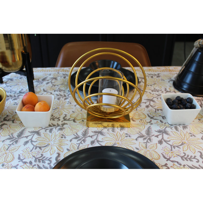 Bougeoir rond doré avec verre