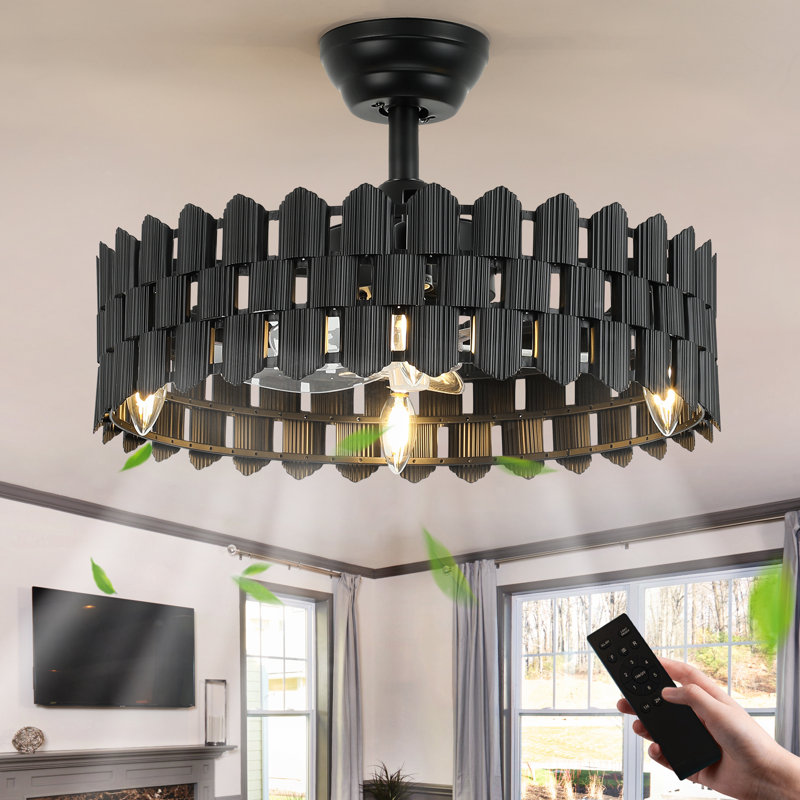20.47" Indoor Ceiling Fan Light With Remote & Reversible Blades, 13.8" Wide