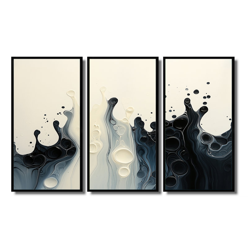 Drip peinture vague rythmique éclaboussures de sérénité, H 28 po x l 36 po, Impression encadrée sans passe-partout, Noir