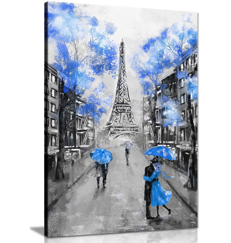 Black & White Paris Painting - Wrapped Canvas Print, Blue, 61cm H x 41cm W
