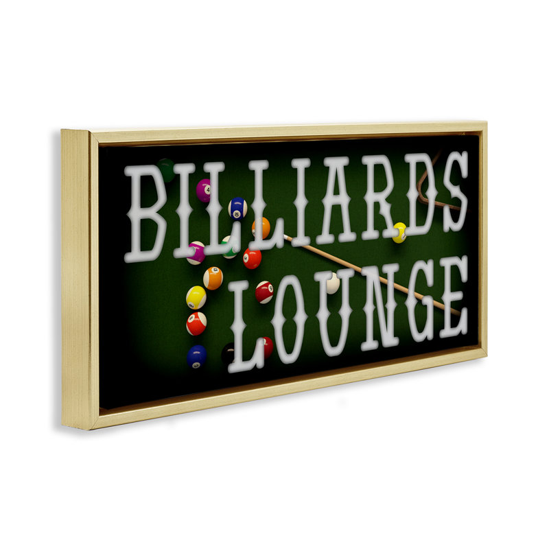 Cadre flottant Billiards Lounge, conçu par Marcus Prime, H 11 po x l 25 po, Cadre flottant métallique doré
