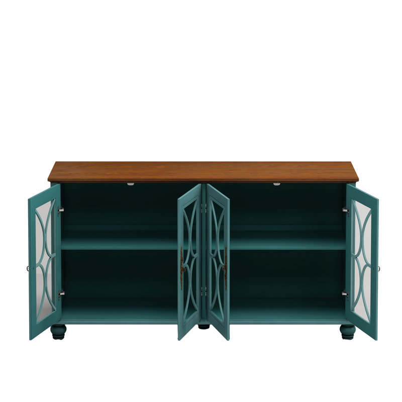 Armoire à 4 portes en panneaux de verre trempé foncé, avec placage en bois, grand espace de rangement pour yogourt élégant, couleur, polyvalente