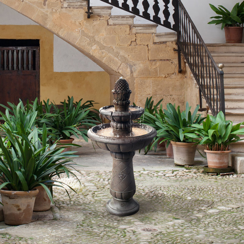 Webbe 2-Tier Outdoor Birdbath Freestanding Water Fountain with Adjustable Pump, Stone-Look Finish & Weather-Resistant Polyresin
