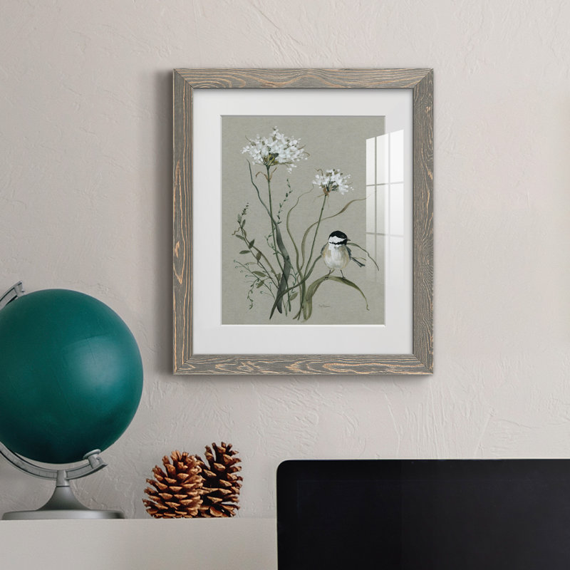 Bouquet de grâce, oiseau II - Cadre photo, reproduction d'art sur papier, H 20 po x l 17 po x P 1,5 po, gris